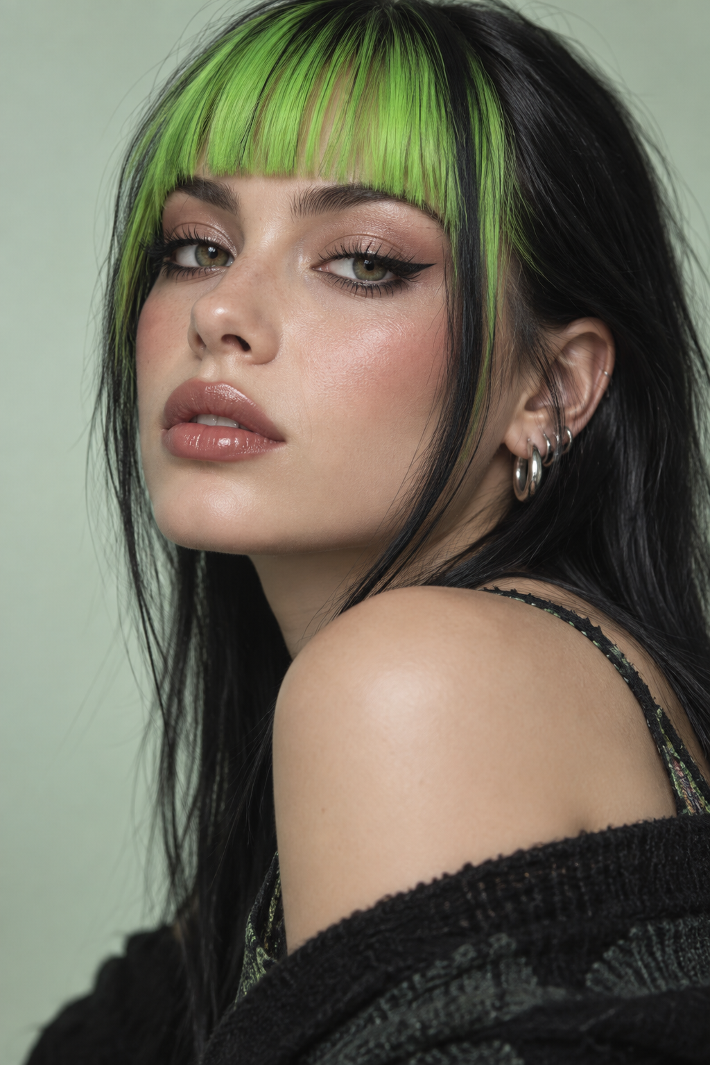 90s grunge hairstyles: neon green blunt bangs
