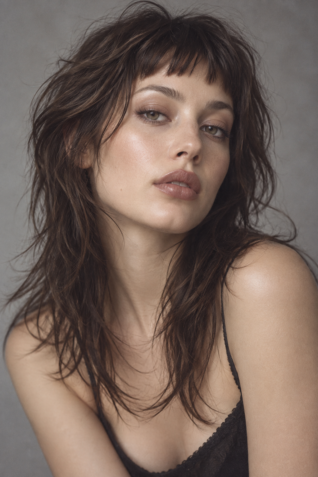 90s grunge hairstyles: layered hair with micro bangs