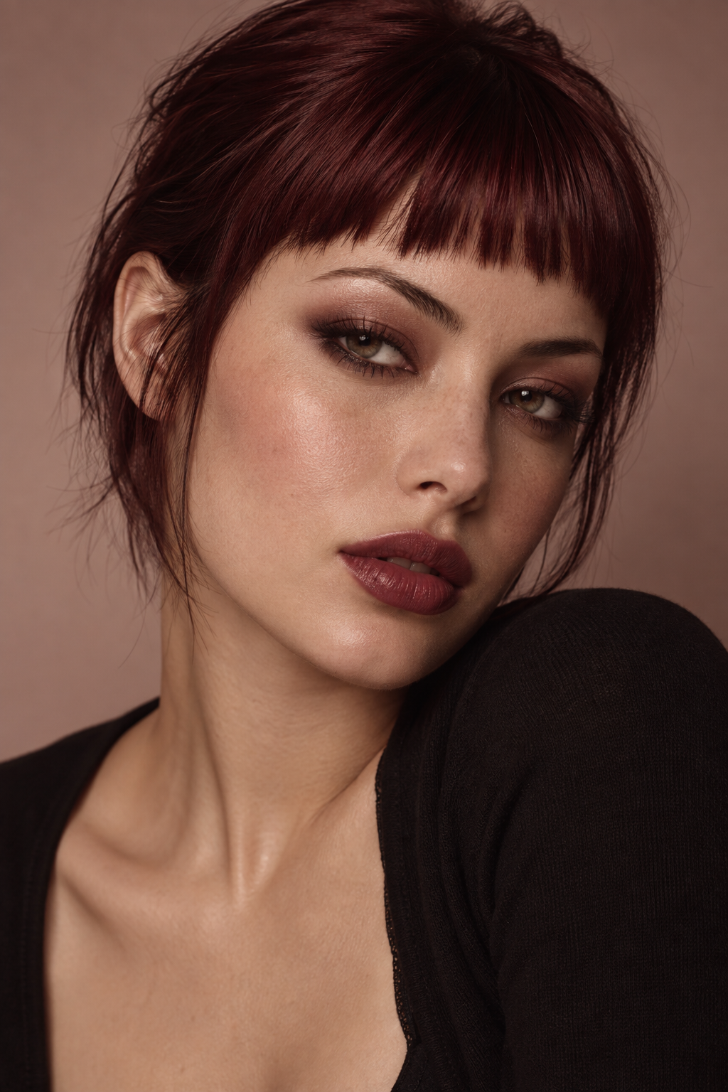 90s grunge hairstyles: dark cherry micro fringe