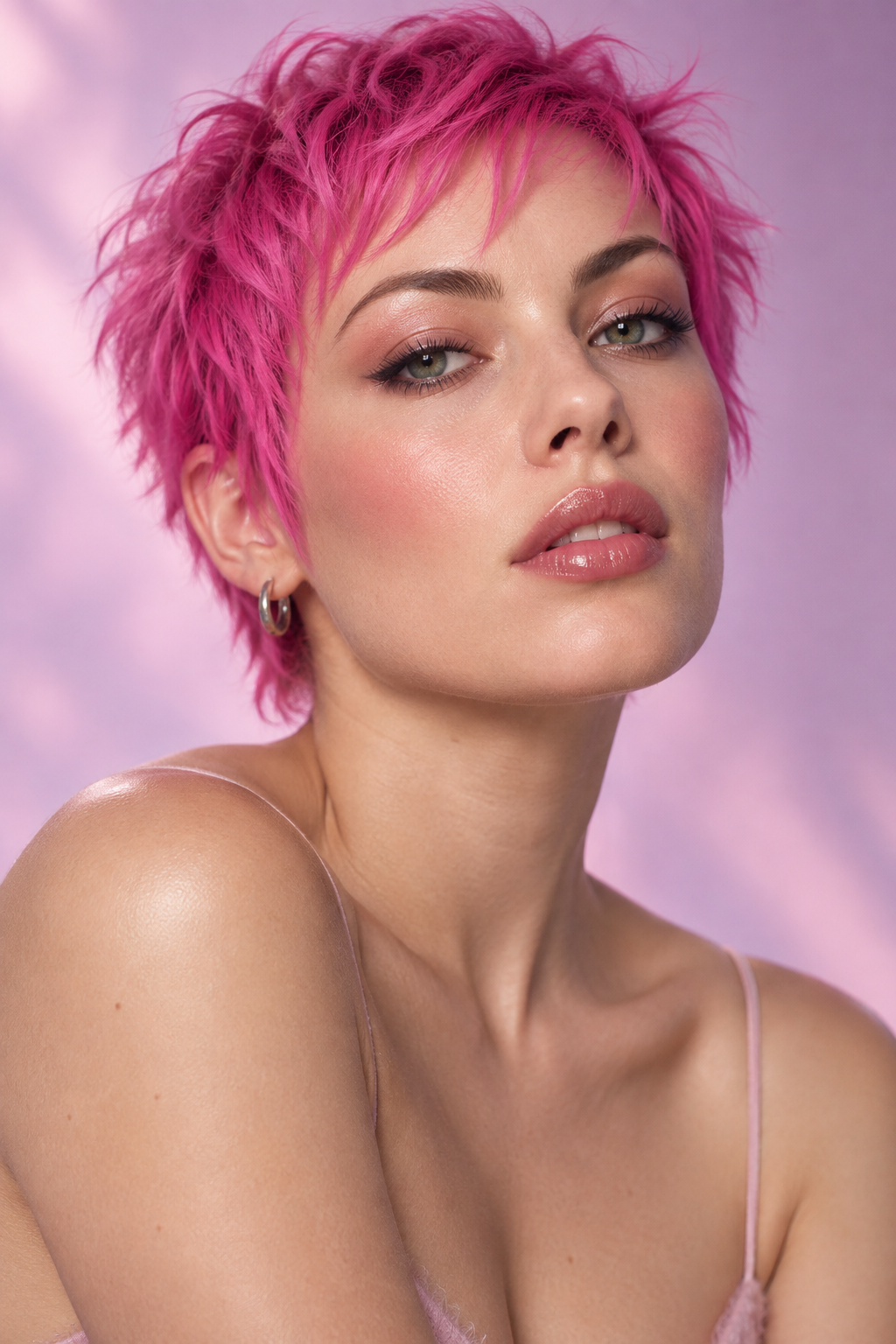90s grunge hairstyles: electric pink pixie
