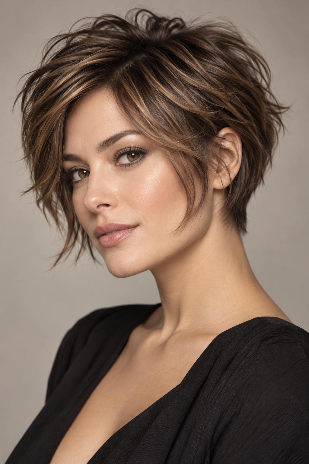 short layered haircuts: feathered short shag