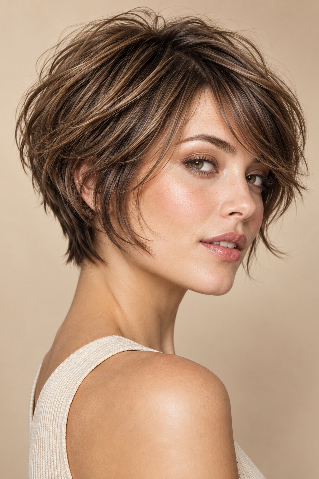 short layered haircuts: wispy fringe crop