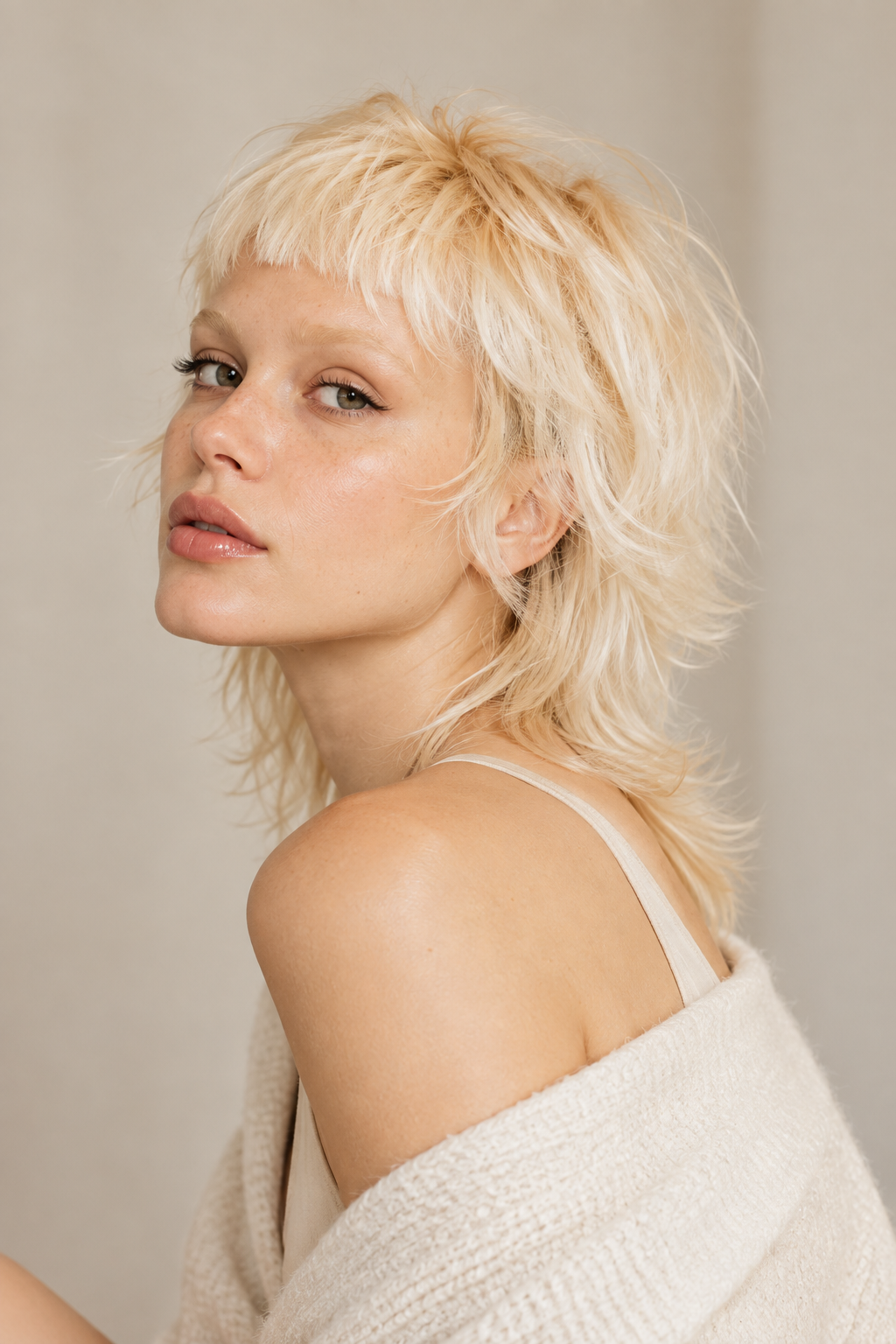 Slicked-back shullet pixie with tapered layers shullet hairstyle idea