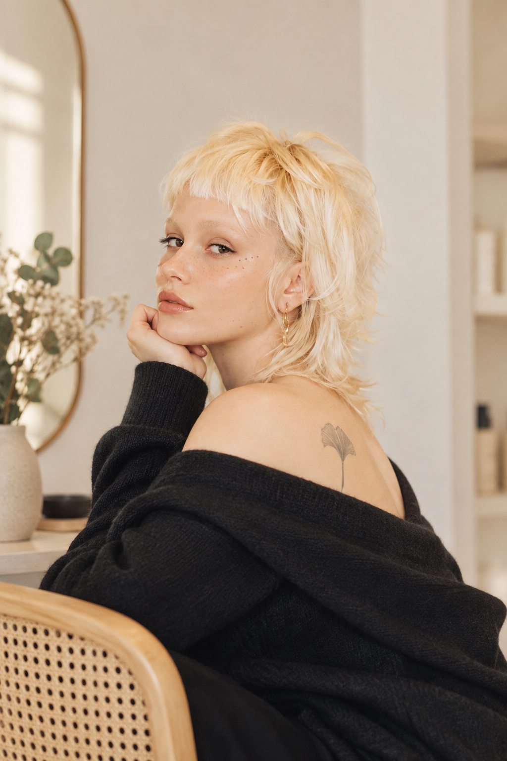 Frosted blonde textured shullet shullet hairstyle idea