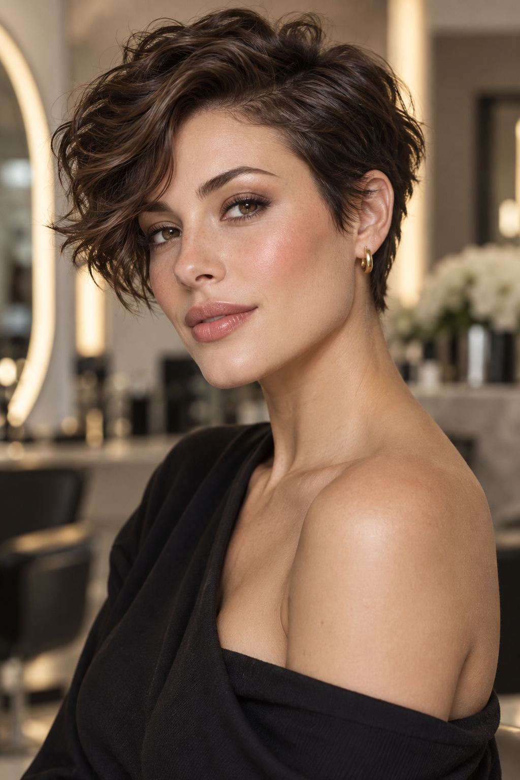 wavy pixie haircuts: side-swept wavy pixie