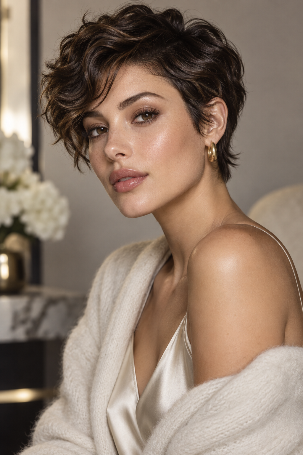 wavy pixie haircuts: long-top wavy pixie