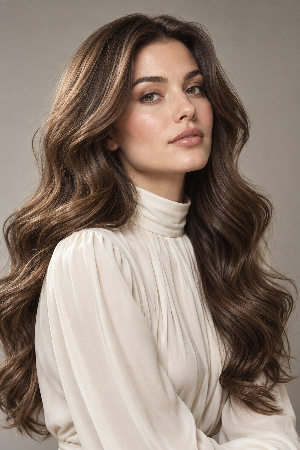 wavy brown hair: long glossy brown waves