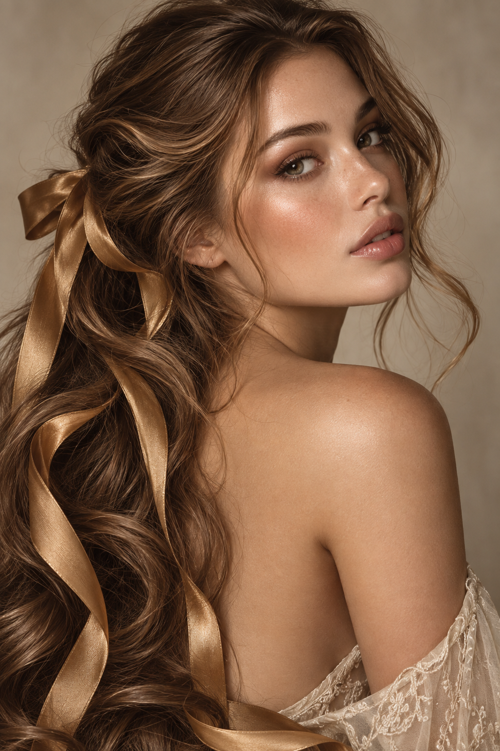 wavy brown hair: golden brown ribbons