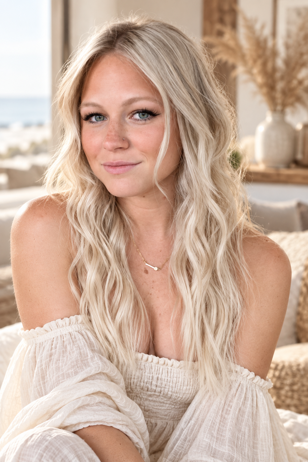 Waves with face-framing layers wavy beach hairstyle