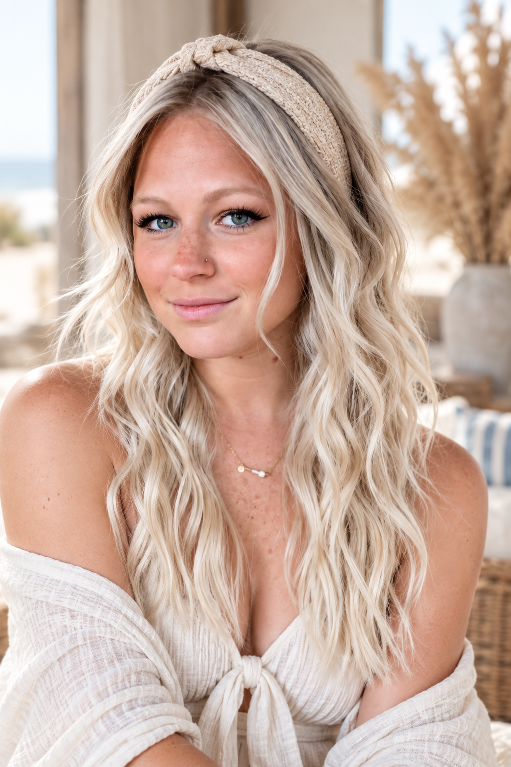 Wavy hair with a headband wavy beach hairstyle