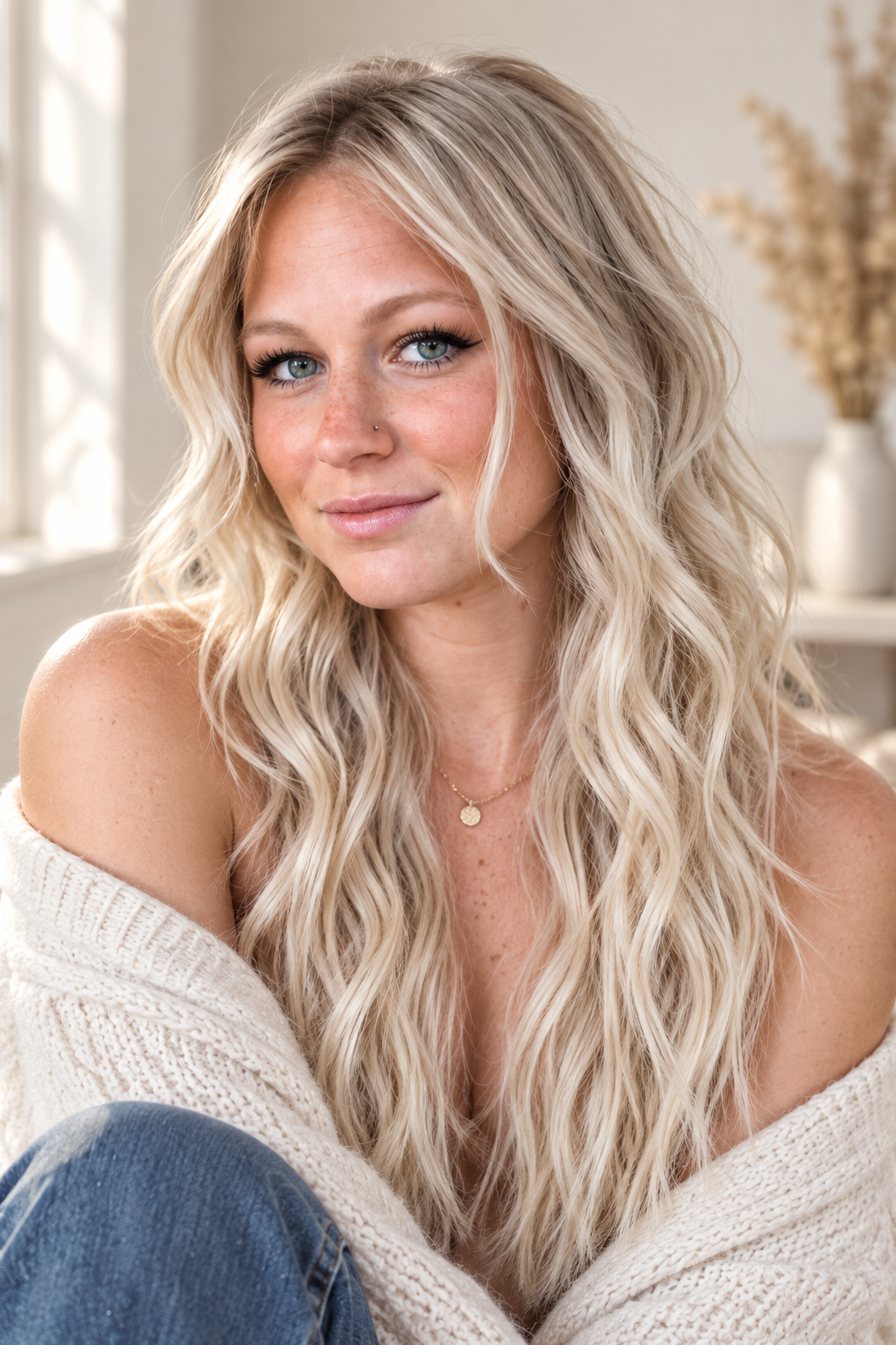 Soft waves with wispy bangs wavy beach hairstyle