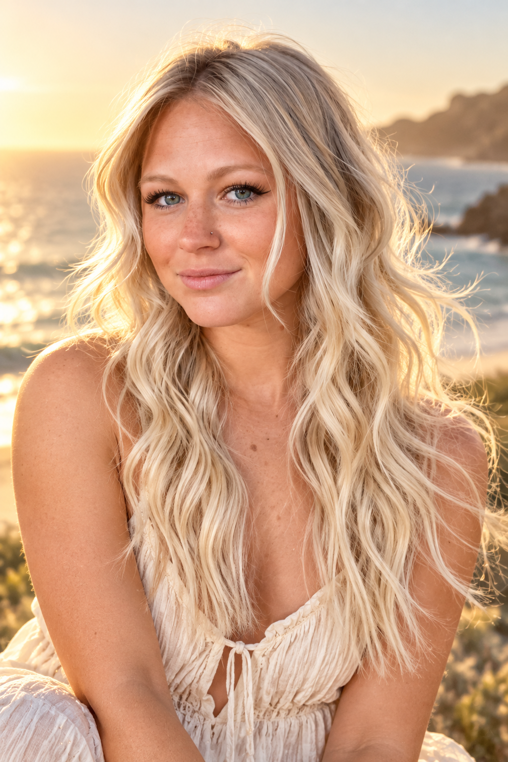 Sun-ready mermaid waves wavy beach hairstyle