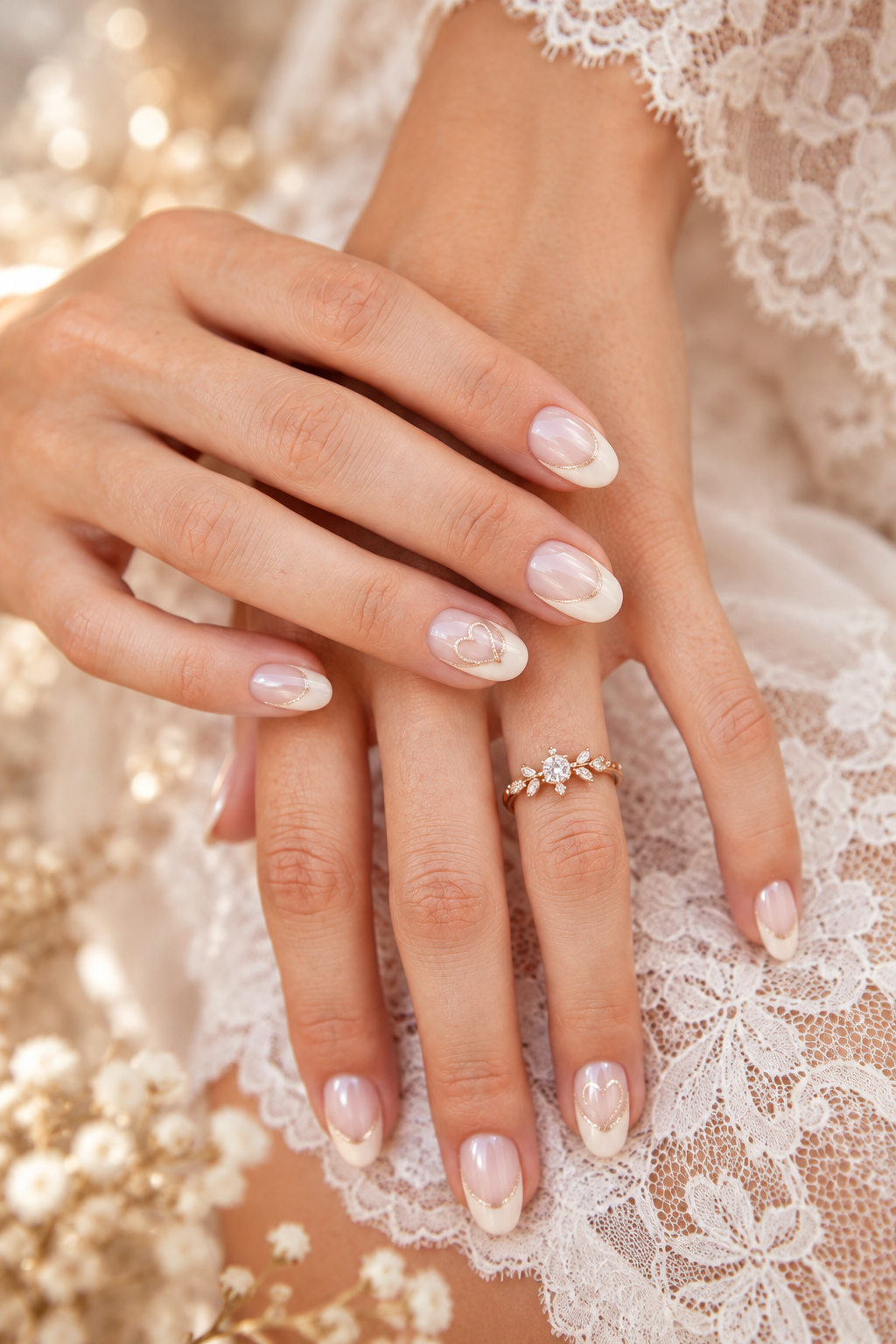 wedding nail ideas for brides: french tips with a heart accent