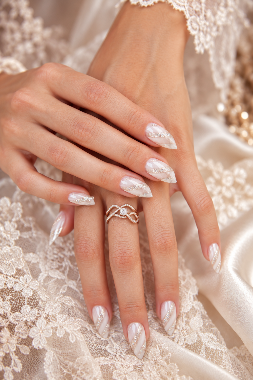 wedding nail ideas for brides: sparkling stiletto nails