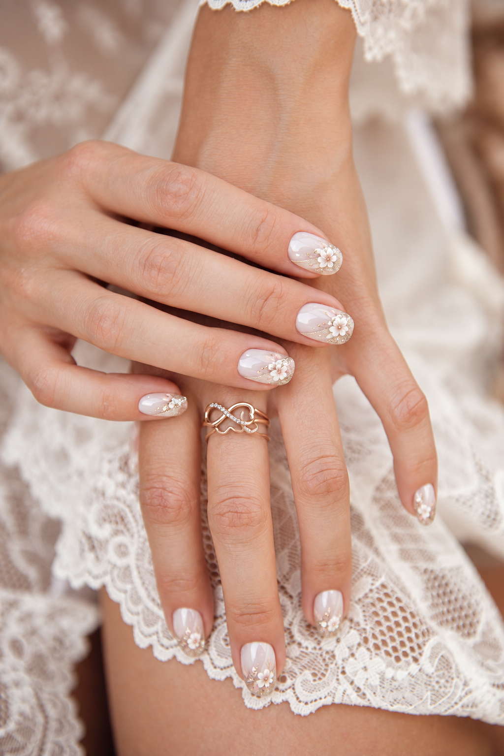 wedding nail ideas for brides: floral french tips