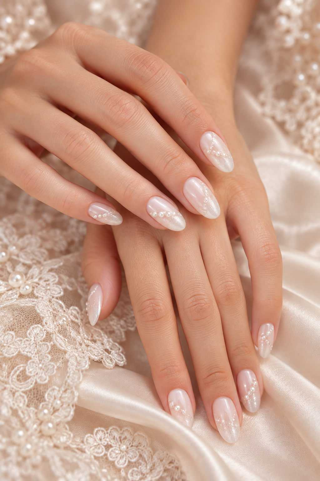 wedding nail ideas for brides: ombre nails with pearl details