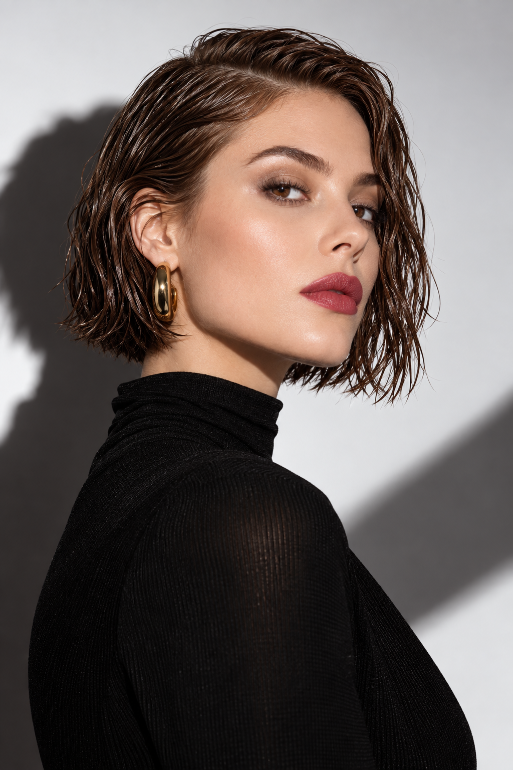 Modern wet-look bob
