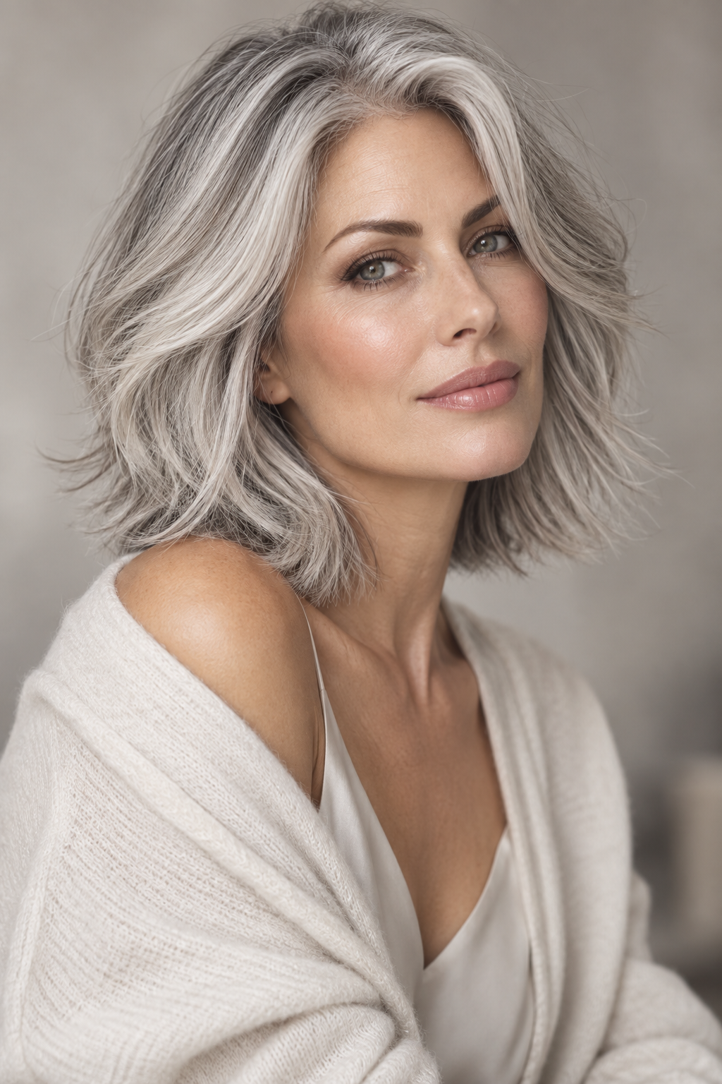very layered medium length hairstyles: silver layered lob