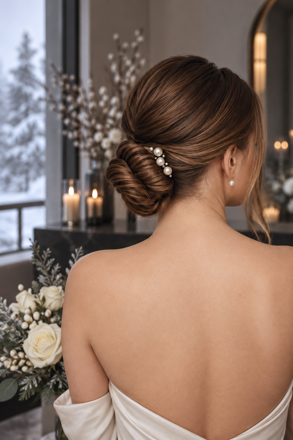 Pearl-Pinned Bun winter formal hairstyles