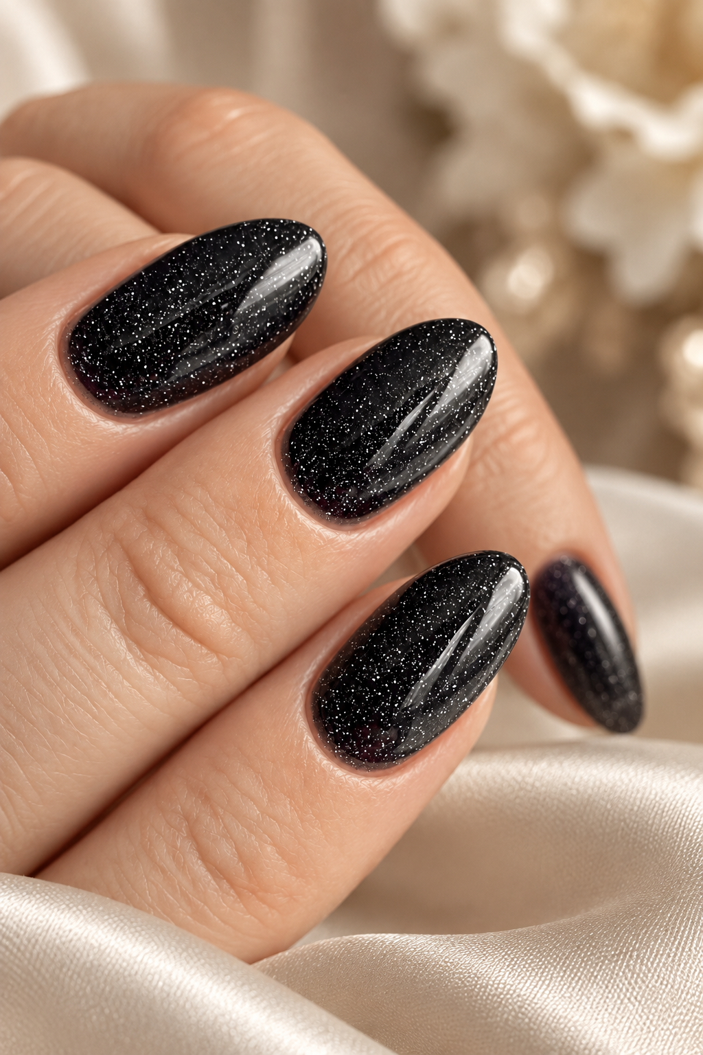 black nail ideas for mother of the groom: black lace detail