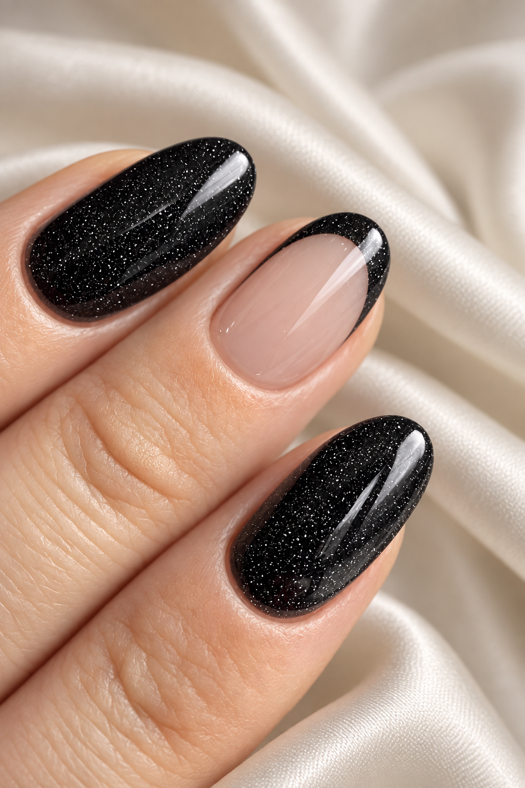 black nail ideas for mother of the groom: black chrome nails