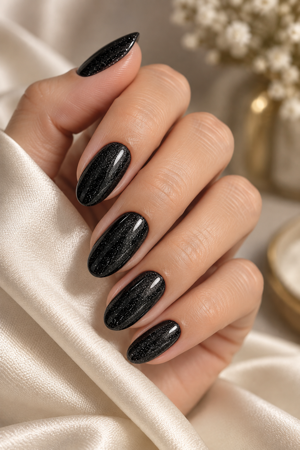 black nail ideas for mother of the groom: black with clear negative space
