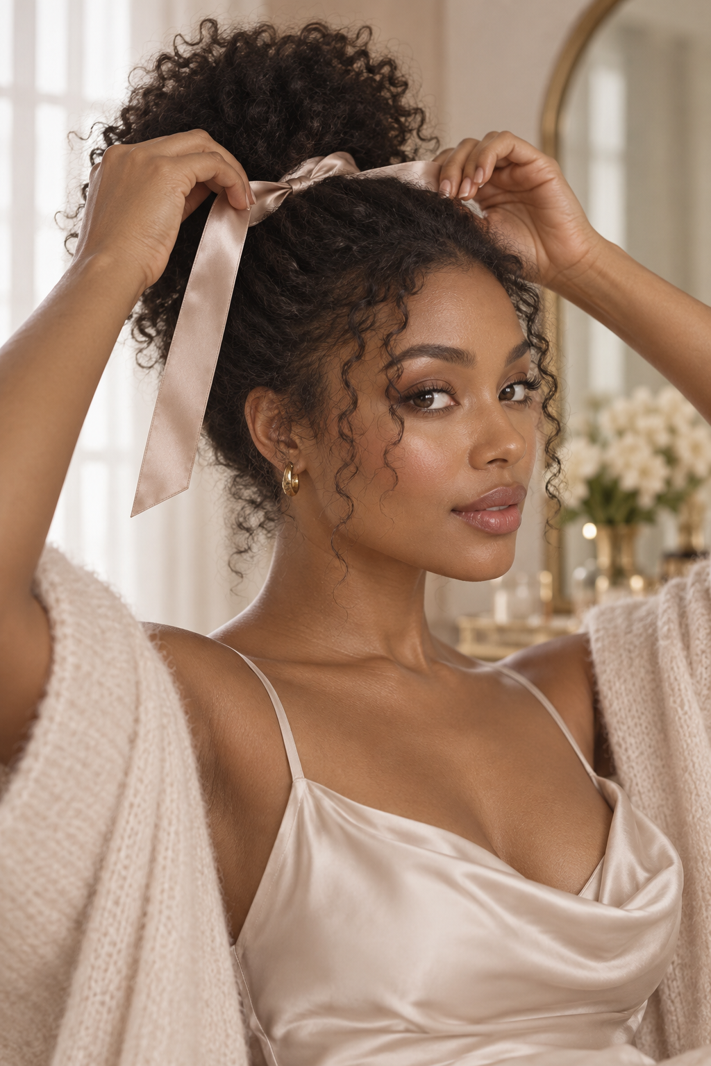 hair care hacks: tie hair with a ribbon