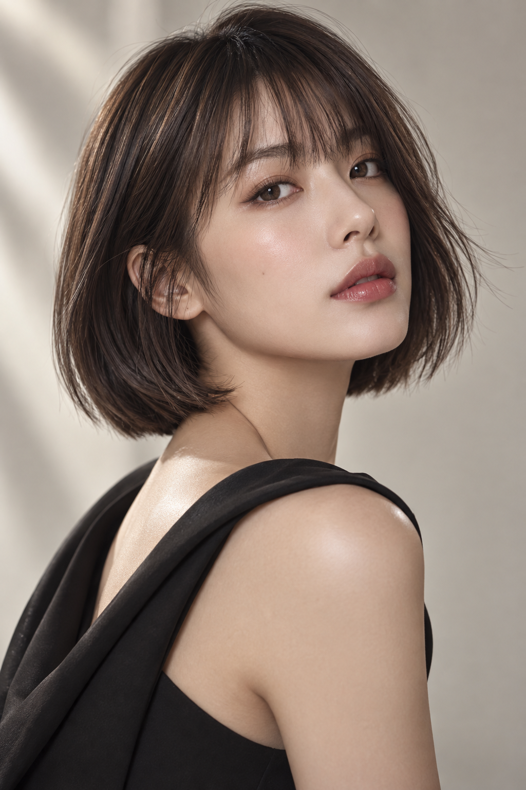 sleek chin length bob with bangs