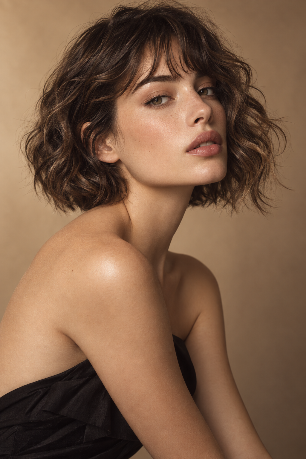 wavy texture bob with bangs