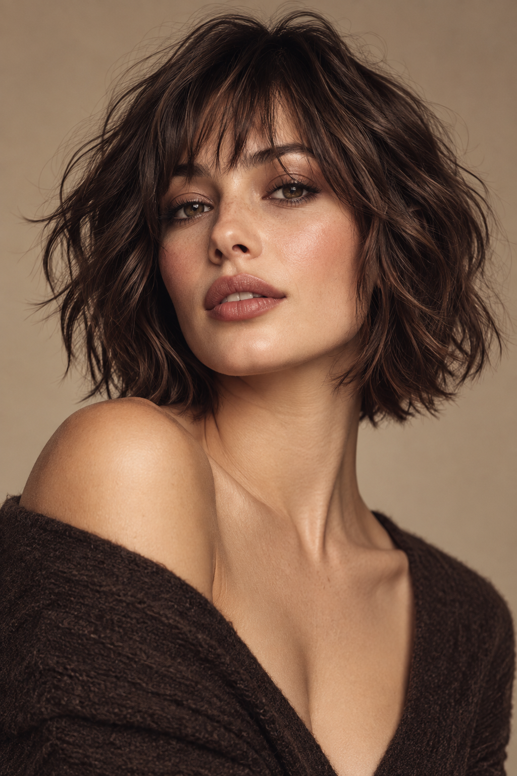 textured shag bob with bangs