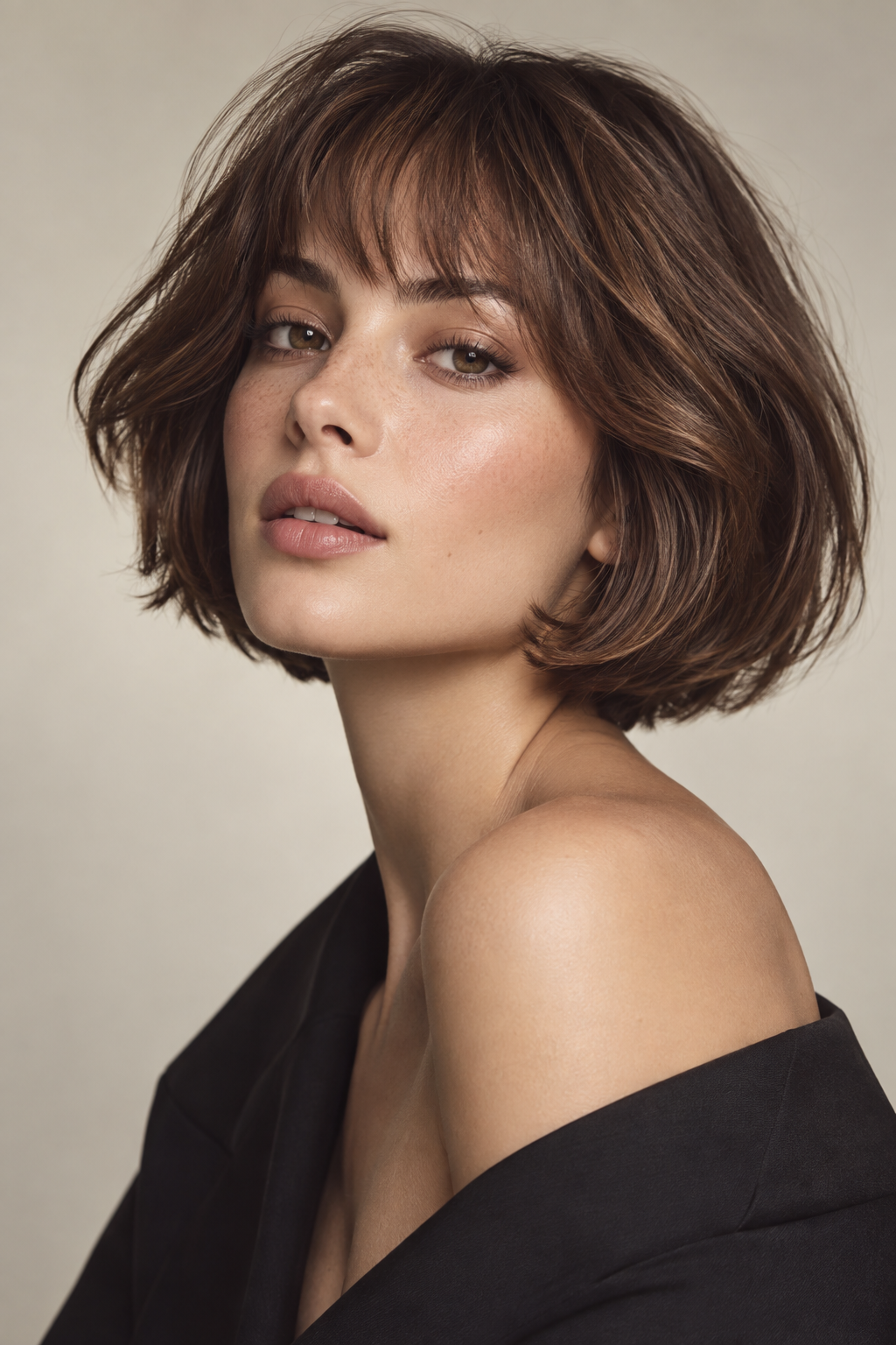 rounded shape bob with bangs