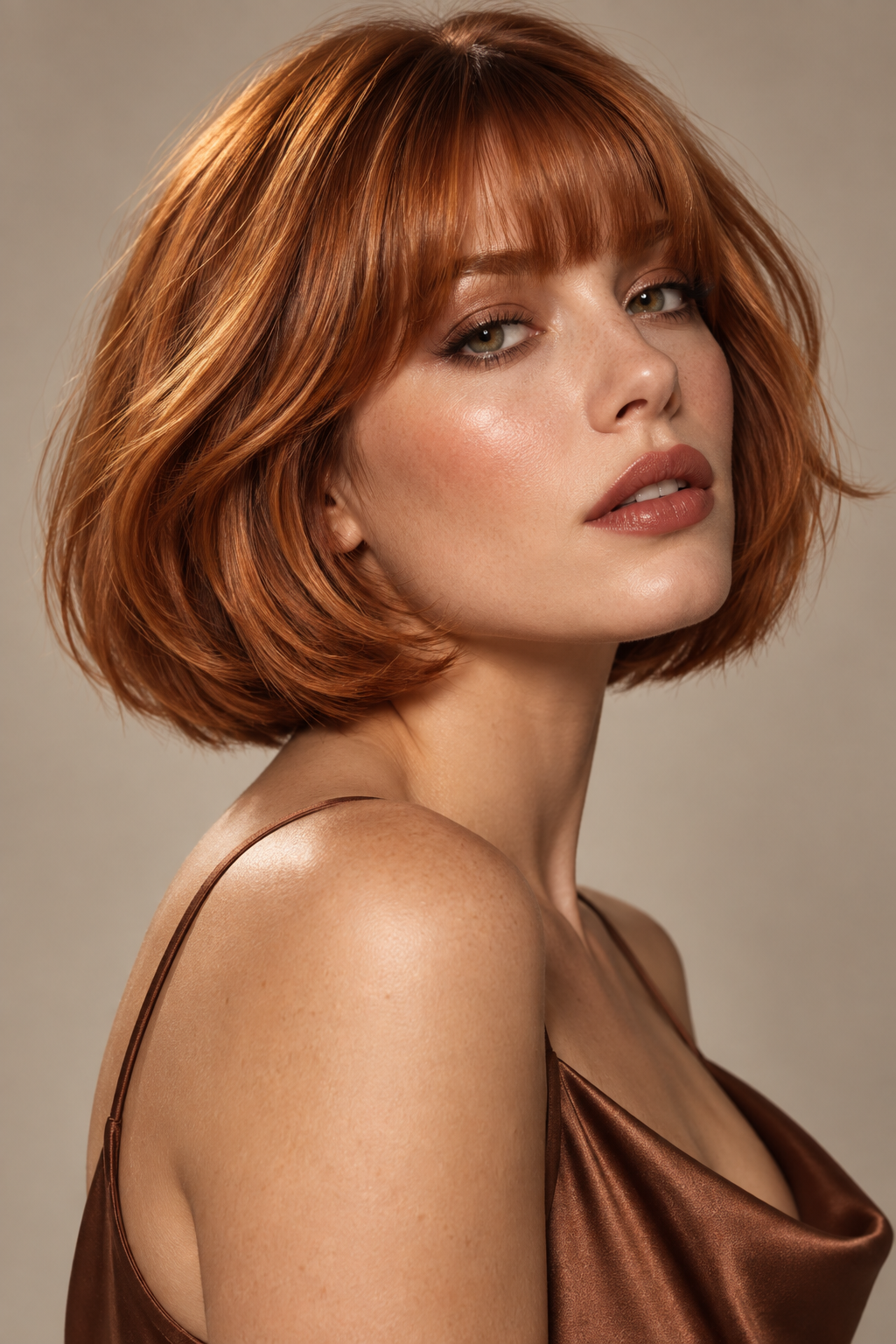 copper finish bob with bangs
