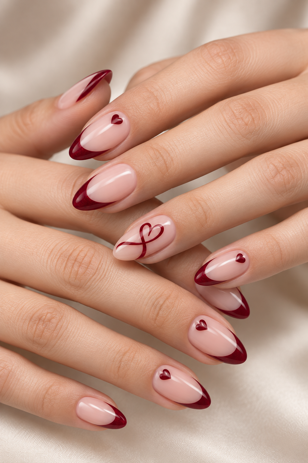 Blush pink French tips Valentine’s nail idea