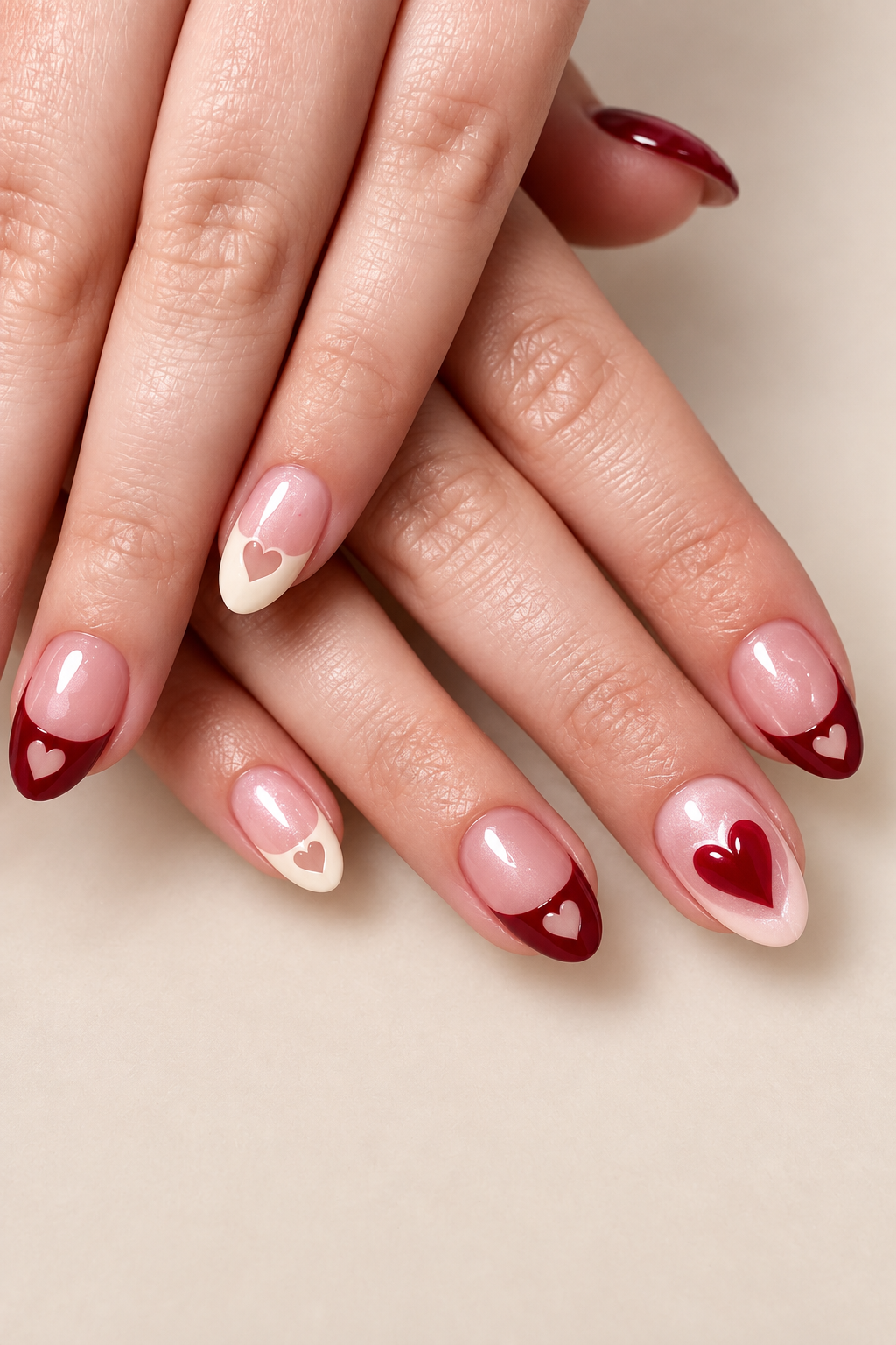 Pearl-touched pink Valentine’s nail idea