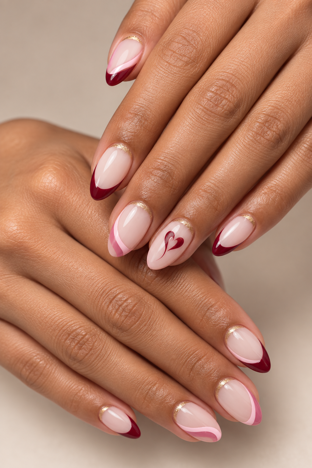 Playful mixed hearts Valentine’s nail idea