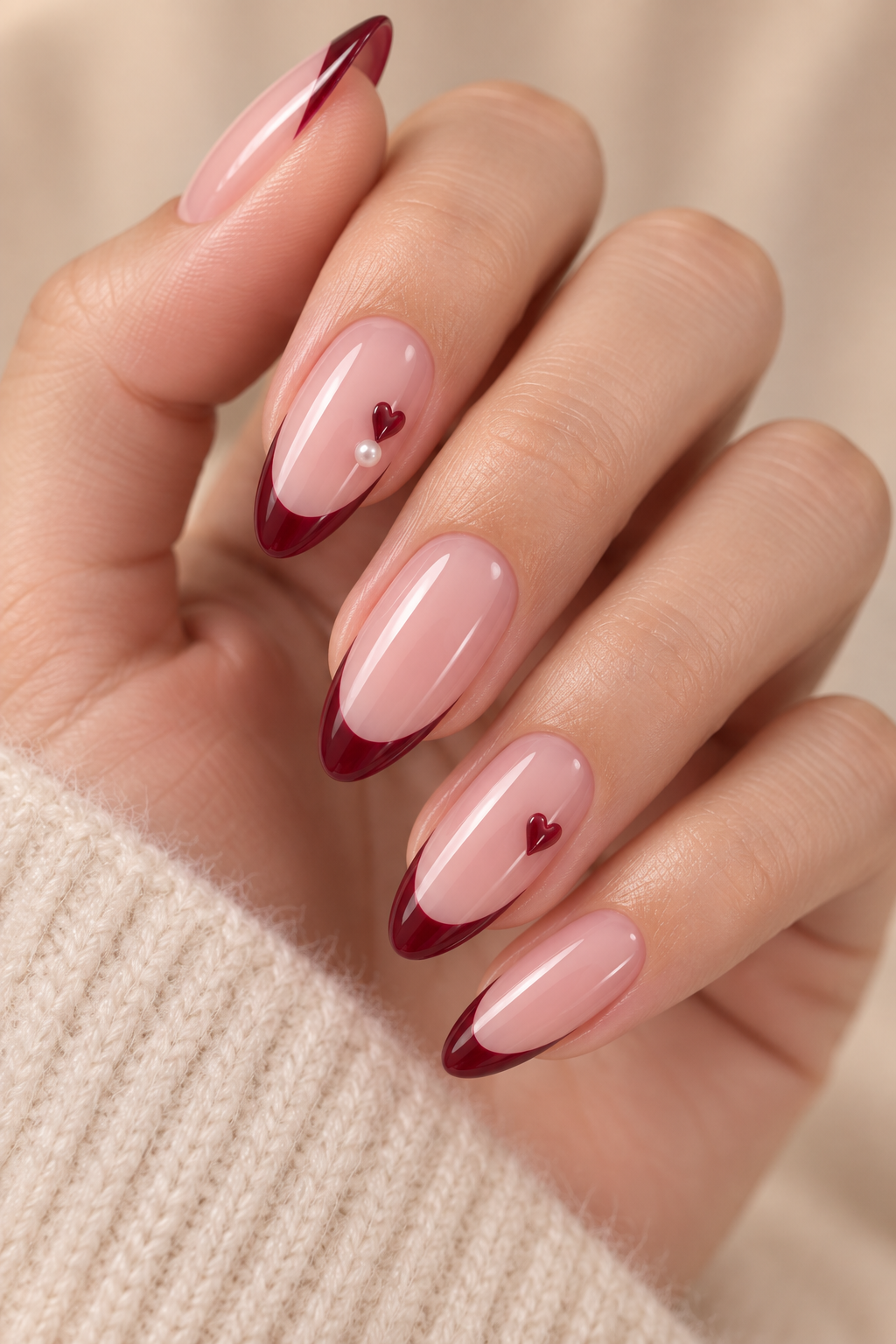 Candlelit nude sparkle Valentine’s nail idea