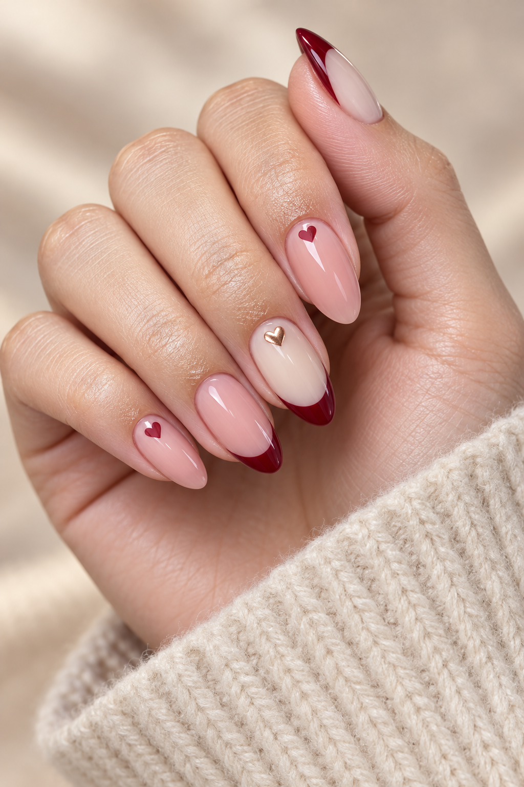 Velvet berry finish Valentine’s nail idea