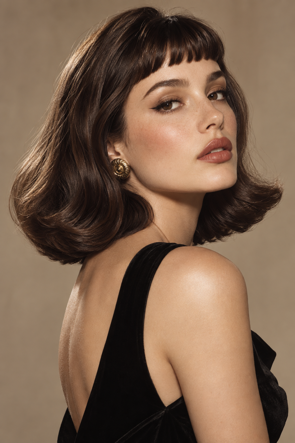 lob with bangs: retro lob with baby bangs