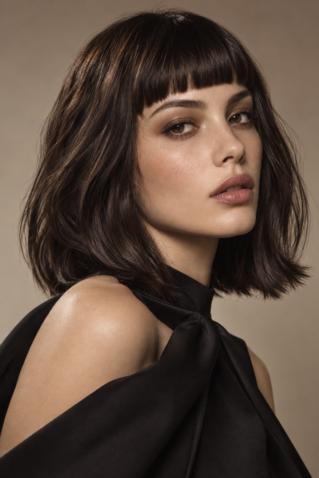 lob with bangs: lob with blunt baby bangs