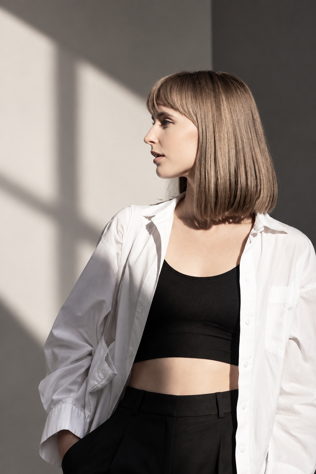 lob with bangs: sleek lob with soft full bangs
