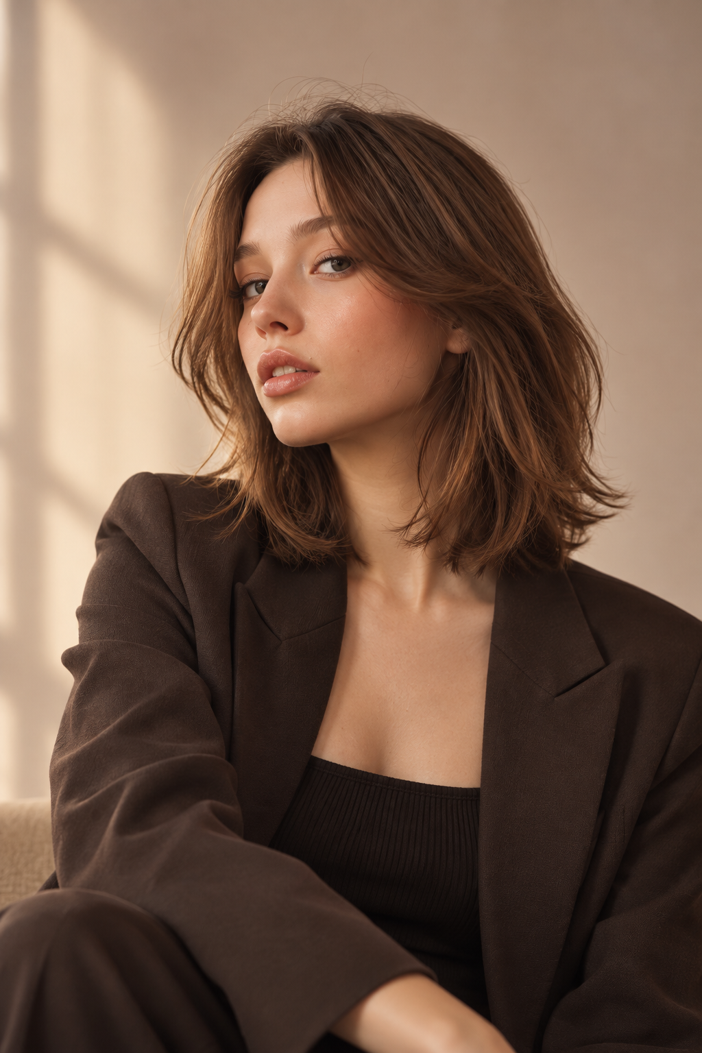 lob with bangs: soft layered lob with curtain bangs