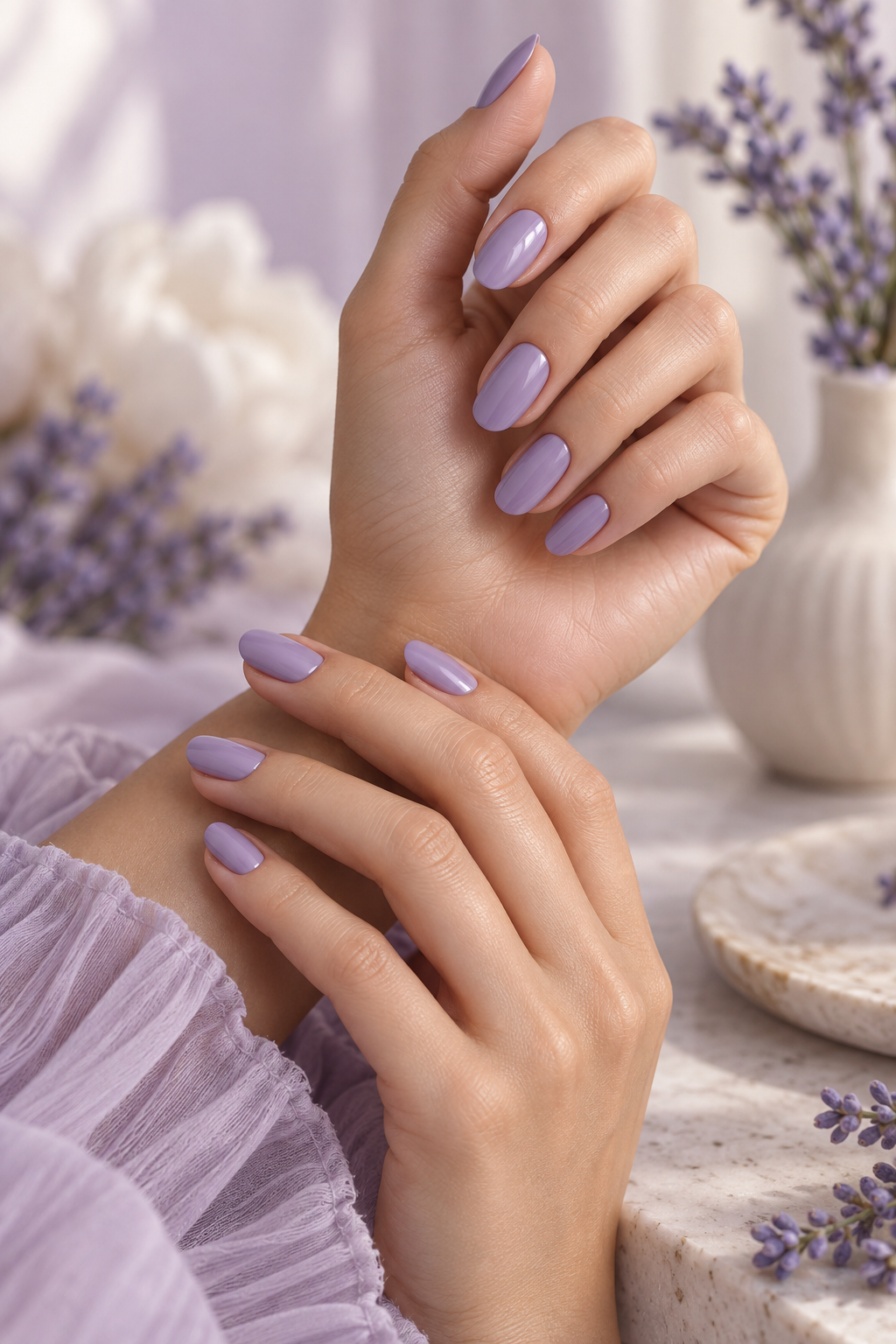 subtle nail ideas: soft lavender nails