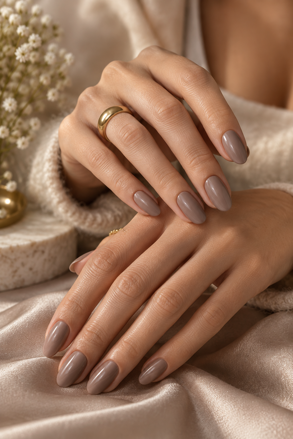 subtle nail ideas: creamy taupe nails