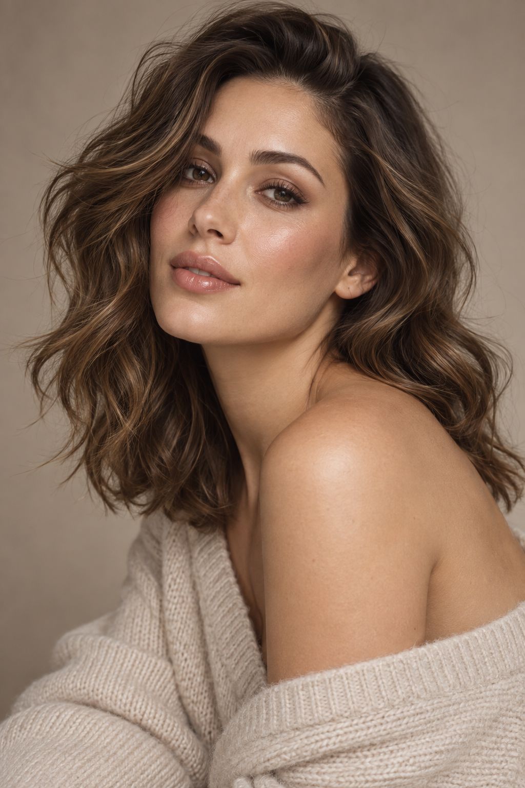 Face-framing wavy medium length hairstyle