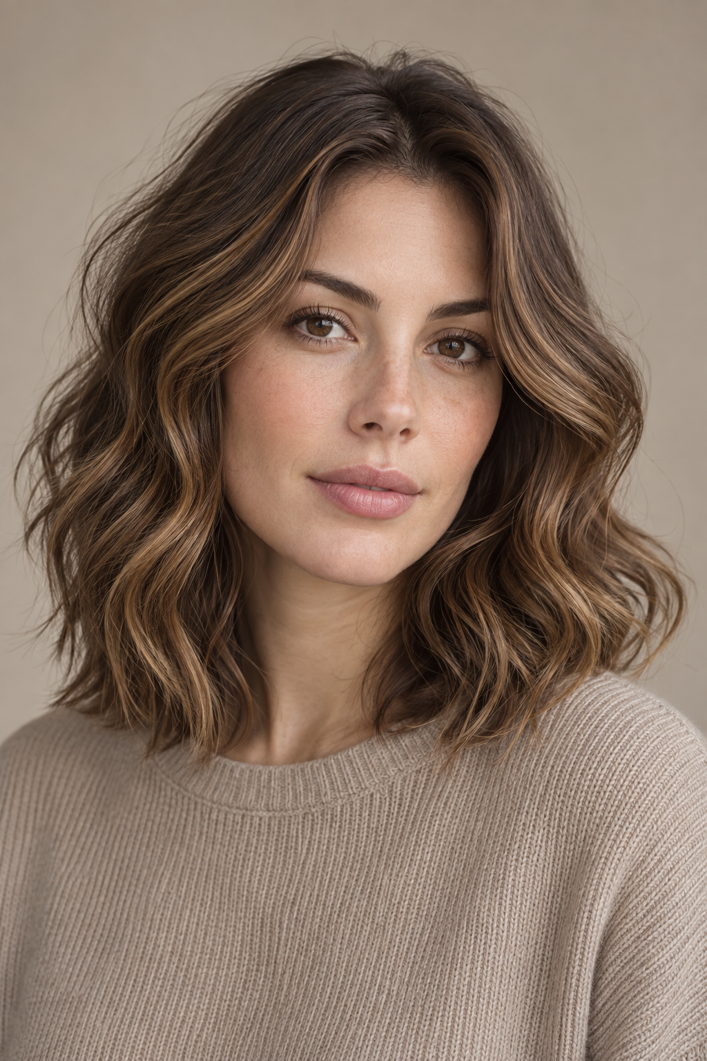 Loose undone wavy medium length hairstyle