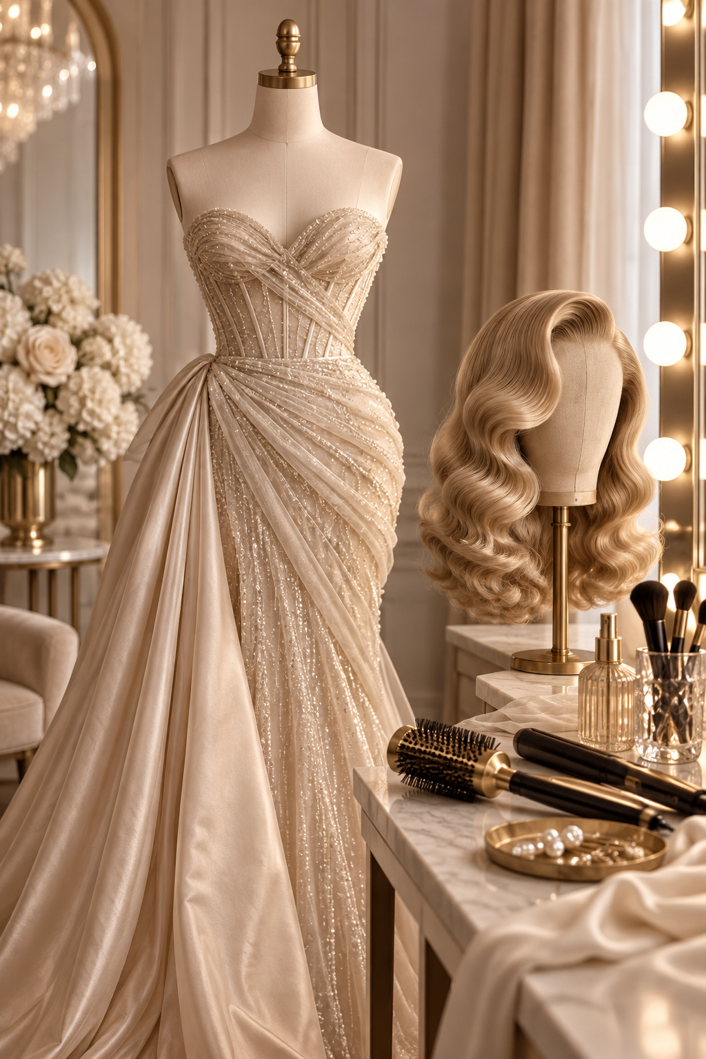 hairstyles for strapless dresses: soft hollywood waves