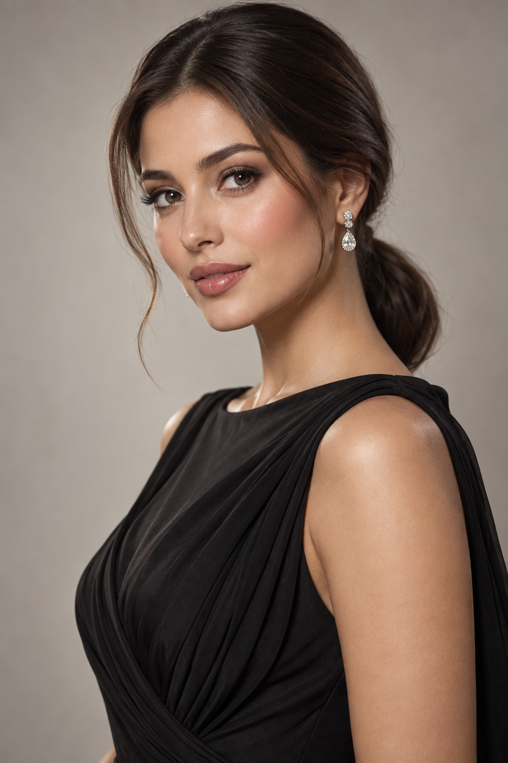 hairstyles for strapless dresses: polished low ponytail