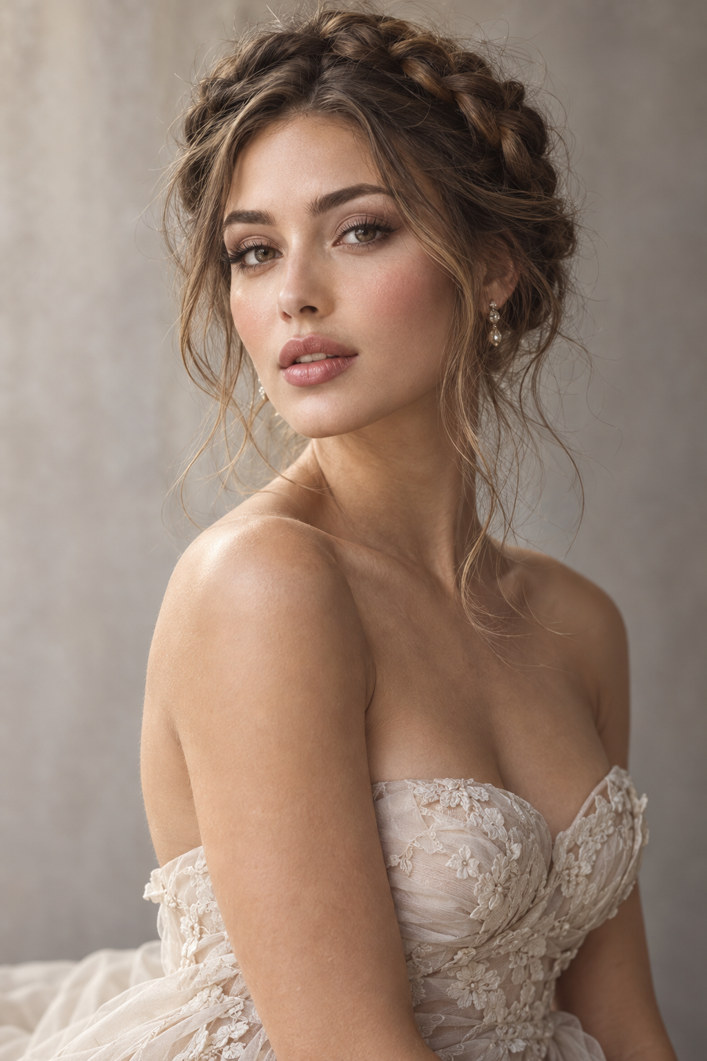 hairstyles for strapless dresses: loose braided crown
