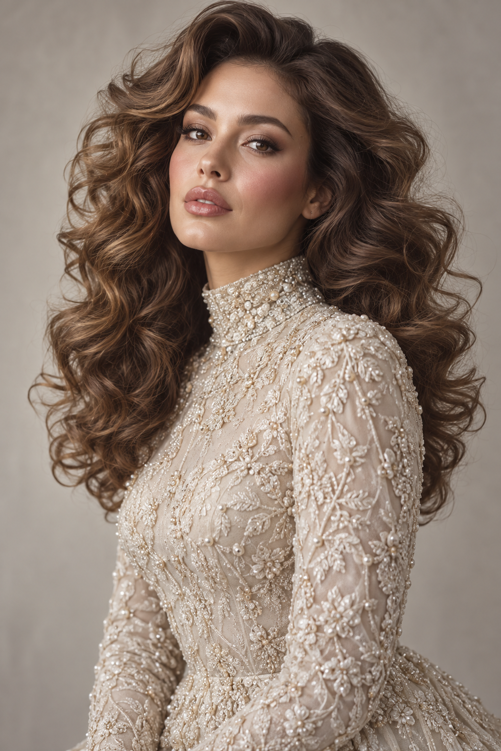 hairstyles for strapless dresses: voluminous brushed-out curls