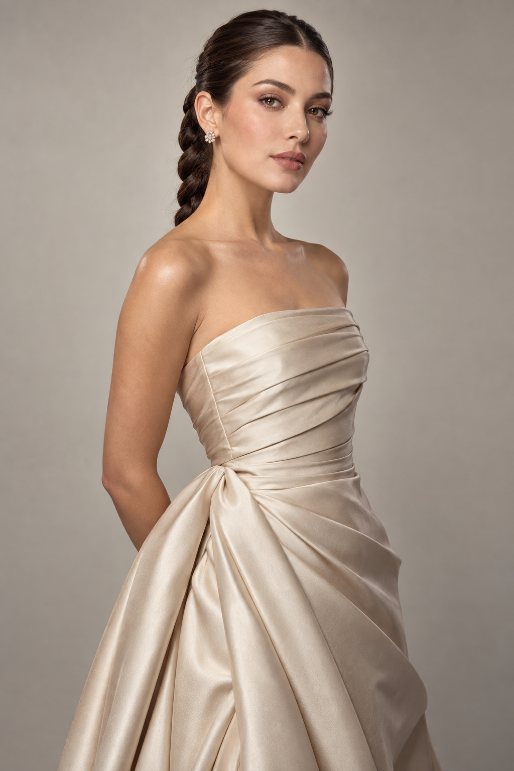 hairstyles for strapless dresses: braided low ponytail